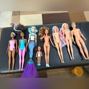 Lot Of 6 Barbies Chelsea Ken Color Reveal Black Mermaid Clothes Accessories